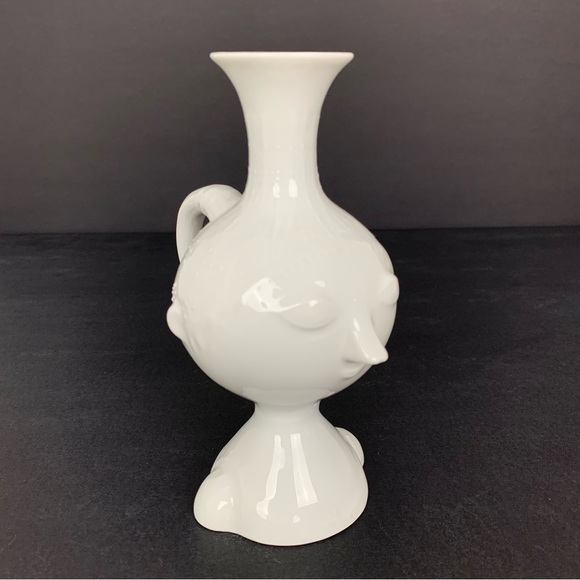 Rosenthal Face Bud Vase Germany Textured White Glossy Handle Lady Vtg 5.5” - Picture 1 of 14